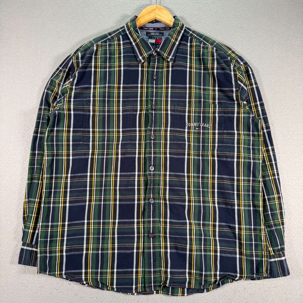 Vintage Tommy Hilfiger Button Up Shirt Mens XL Blue Plaid Embroidered Y2K India